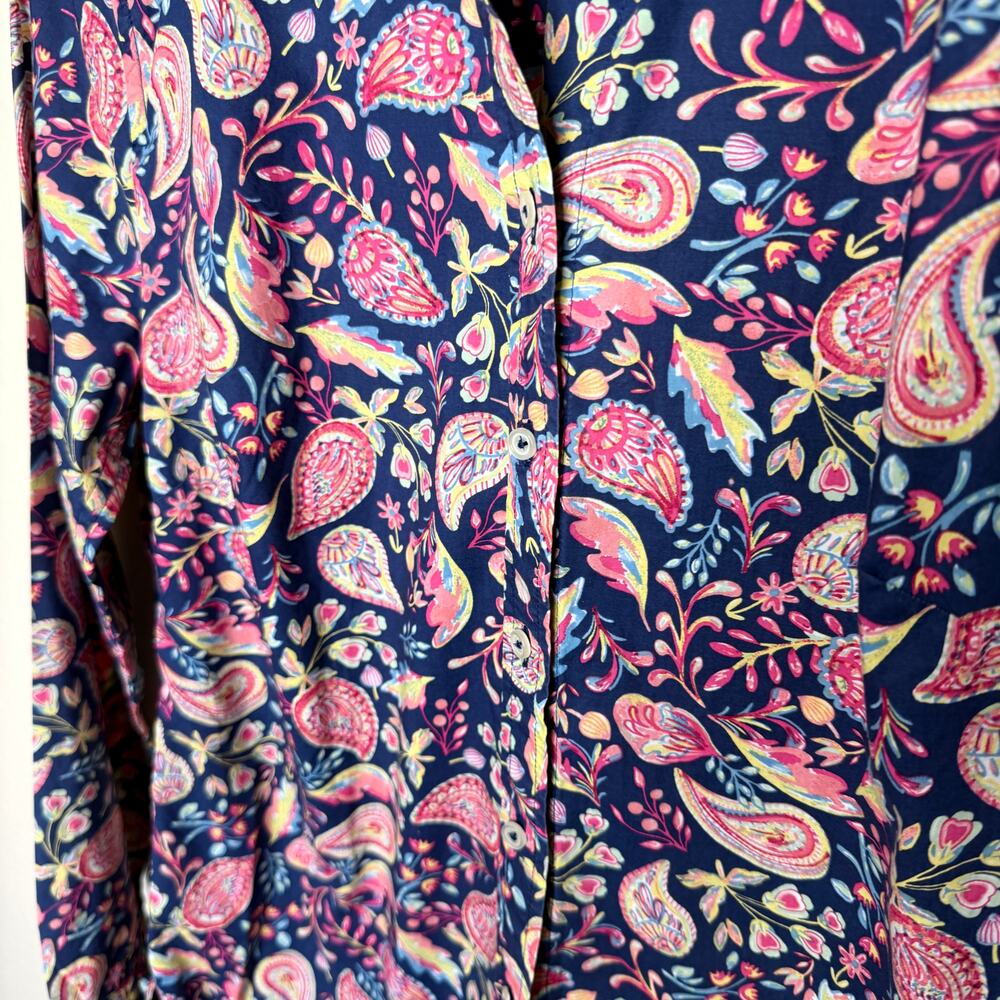 Talbots Navy Paisley 100% Cotton Button Up XS - Picture 2 of 8